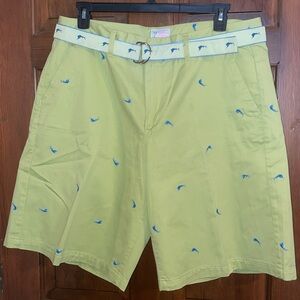 Bamboo Traders Lime green 18W 100% cotton shorts embroidered blue Marlin NWOT